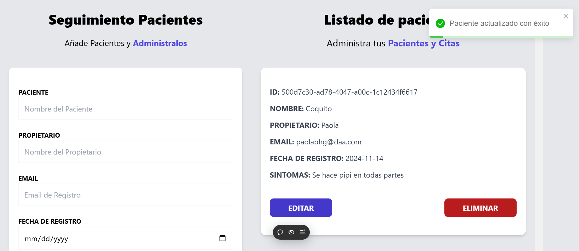 Registro Veterinaria